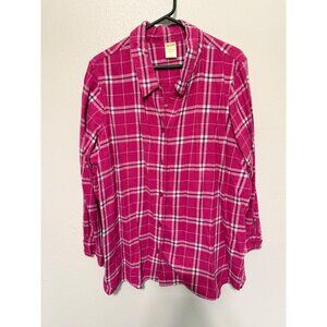 Blair flannel Shirt Pink White Plaid L/S Cotton Womans XL